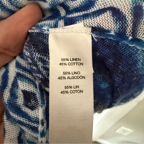 Chico's Blue Watercolor Open Front Cardigan Size 3/XL Thin Lightweight Linen - Picture 3 of 6